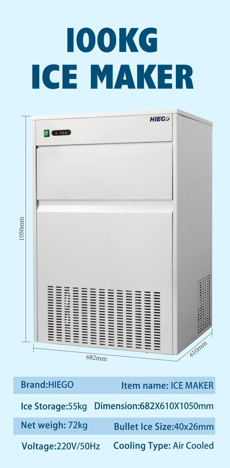 100kg Portable Bullet Ice Maker For Restaurant , 700w Commercial Nugget Ice Maker