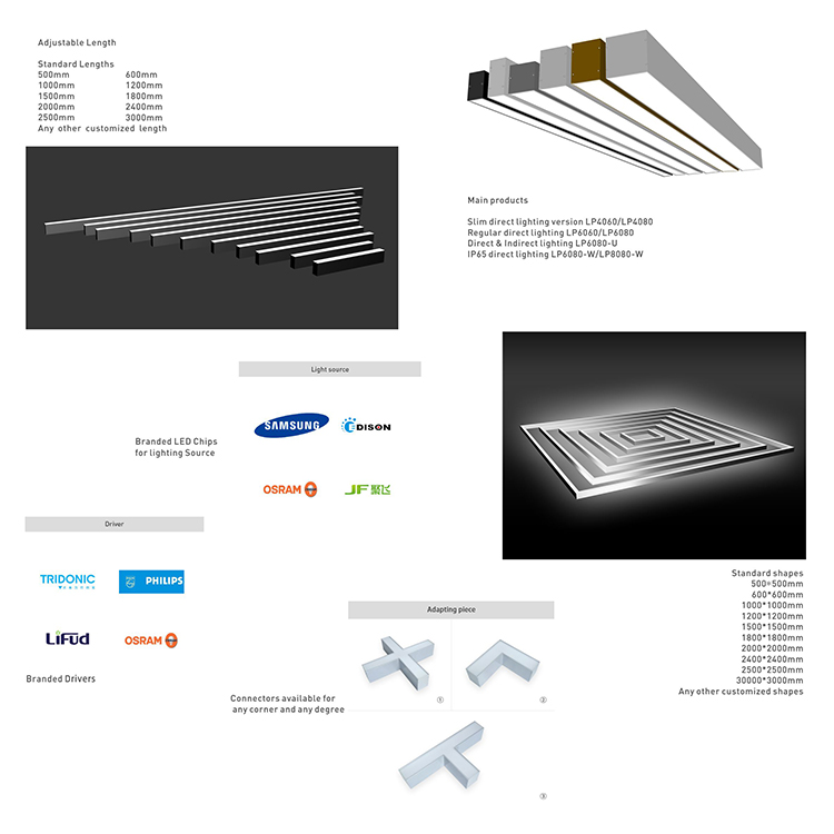 Office Linear LED Pendant Lights Anti Corrosion Aluminum Lamp Body