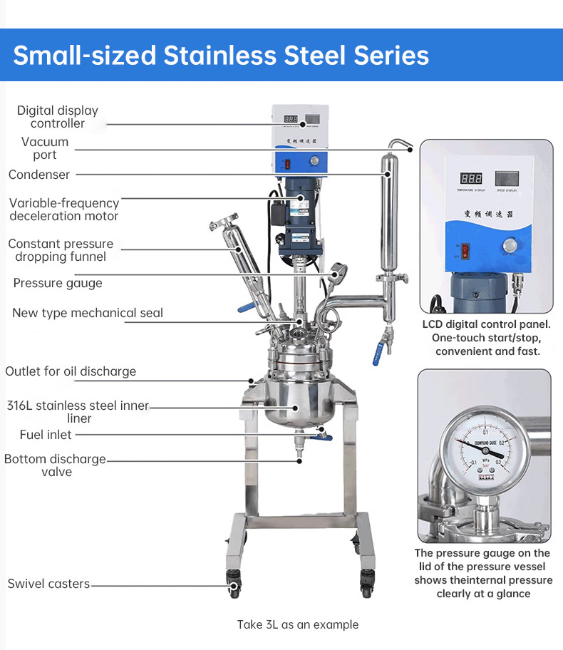 1L 2L 5L 10L Stainless Steel Laboratory High-pressure Reactors Design Customizable
