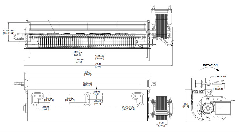 27W Cross Flow Blower Fan With PTC Heater Element For 120V 60HZ