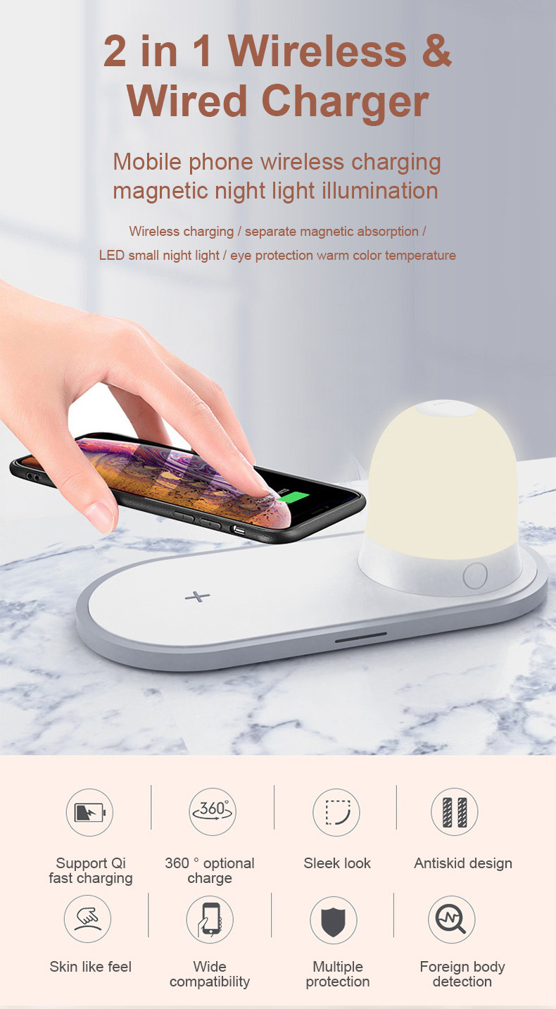 Qi Wireless Charger 10W Fast Charging PAD for Mobile Phone With LED night Light