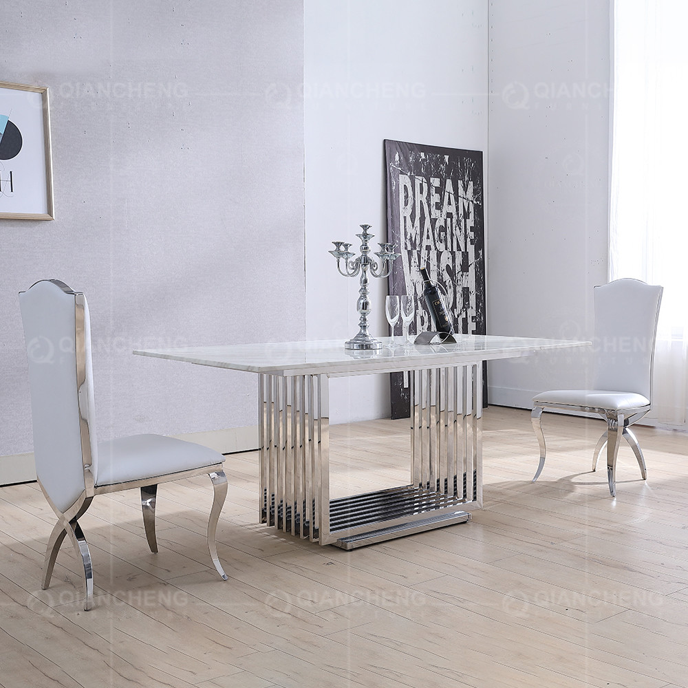 White Marble And Chrome SS Console Table For Living Room Furniture