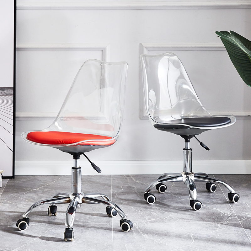 Modern Apartment Clear Acrylic Swivel Chair Metal Base And PP Plastic Cushion