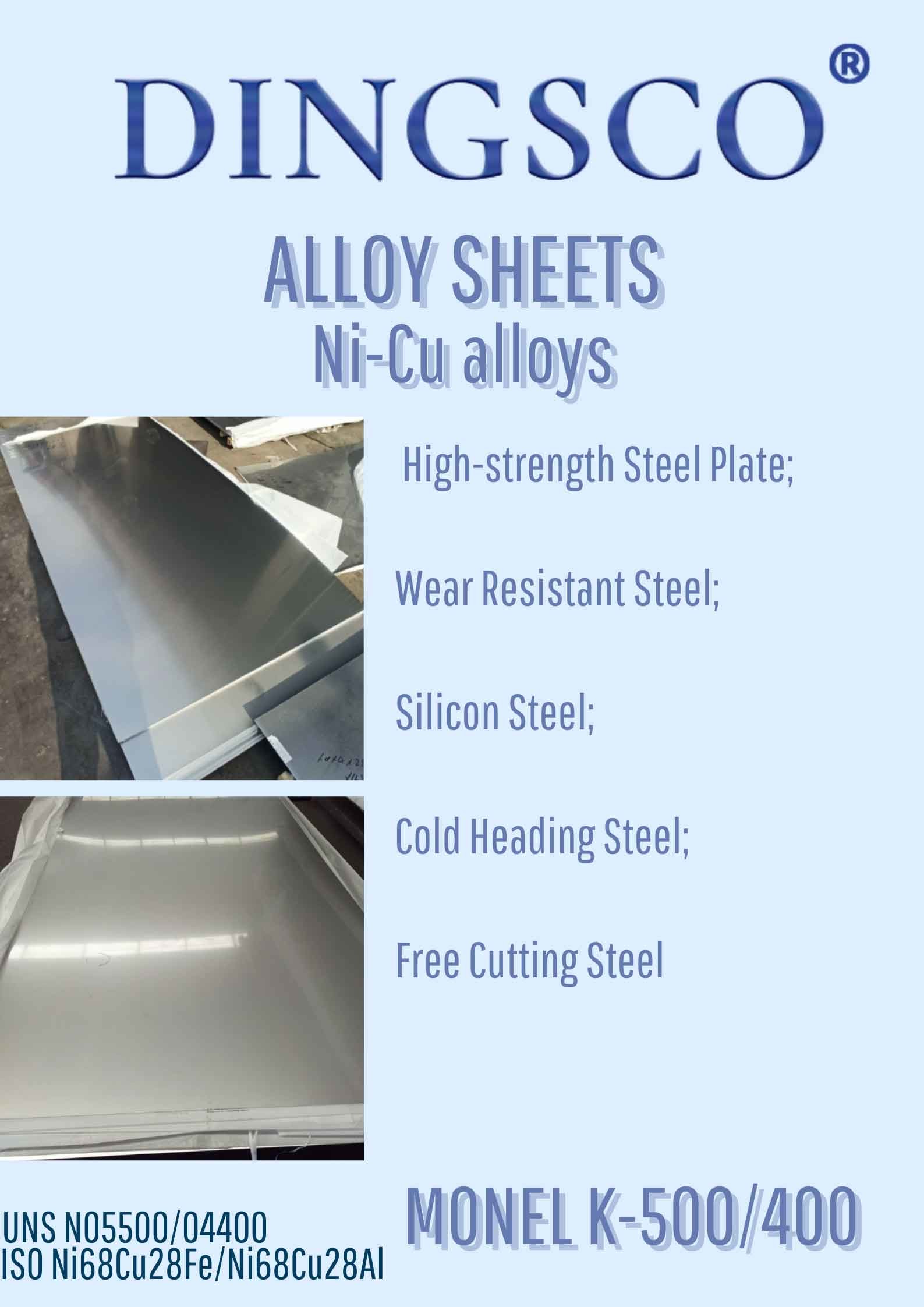 Flat Shape Alloy Steel Sheets UNS N04400/N05500 Monel Plate For Structure Application
