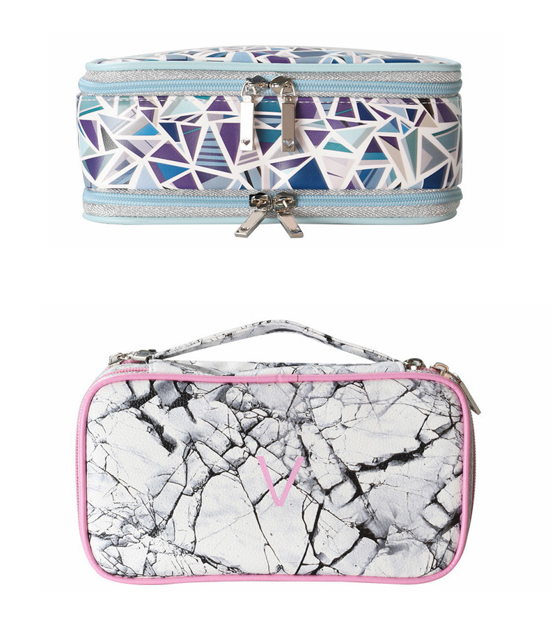 Custom Portable Geometric Printing Cosmetic Bag PU Leather Waterproof