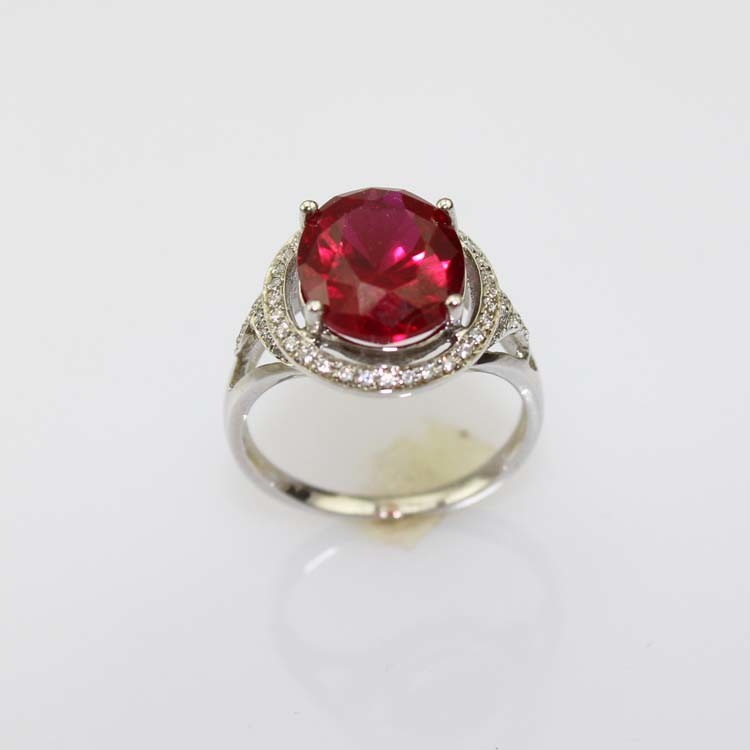 925 Silver Ring 9mmx11mm Pink Cubic Zircon and Rhinestone Ring (R134)