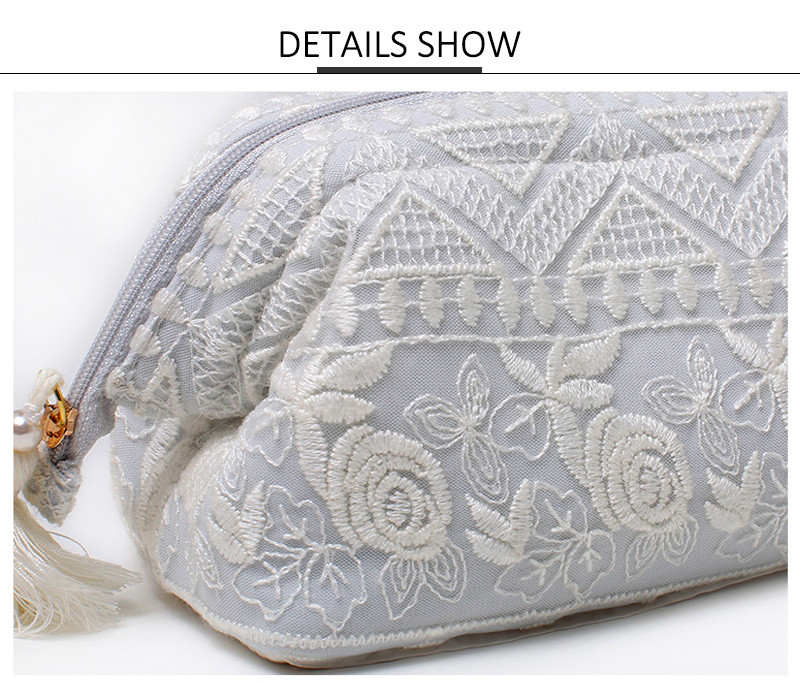 Custom Lady Natural Tassel Lace Portable Makeup Cosmetic Bag Small