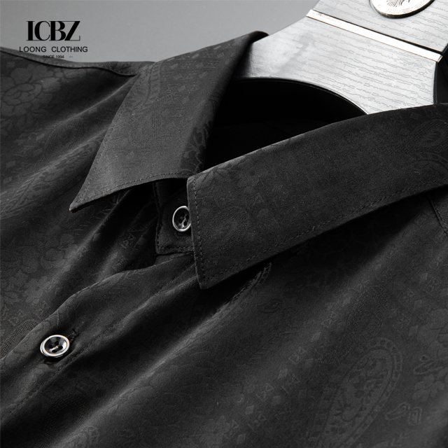Black Large Size Long Sleeve Cotton Printed Shirt for Men Casual Shirts Slim Fit