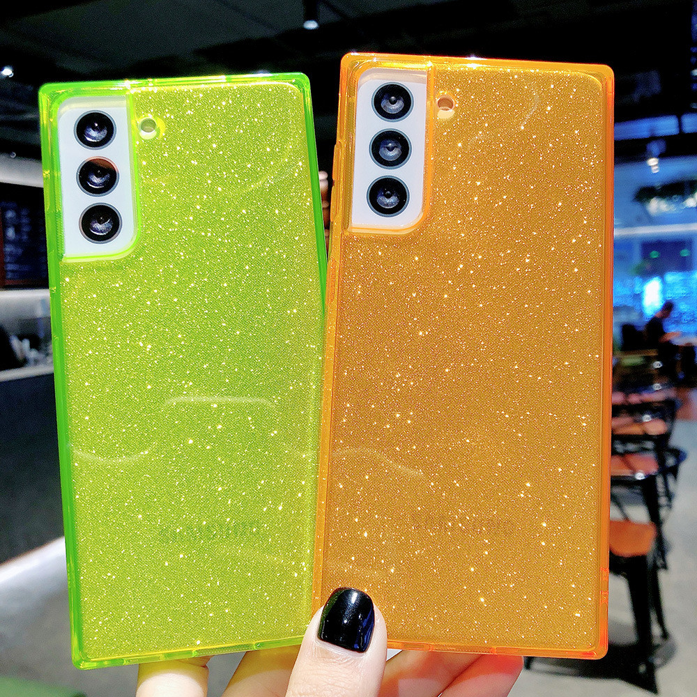 1.5mm Shockproof Phone Cases Neon Square Shape Decorated With Glitter Paper