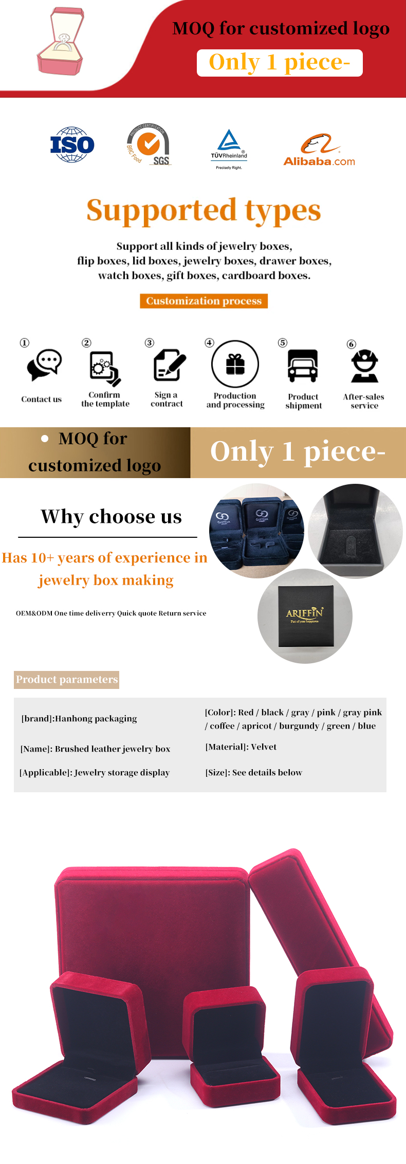 Wholesale Manufacturing Luxury velvet Jewellery Box Personalized Custom logo Red Necklace Bracelet Earrings Ring Packaging Velvet Jewelry Box