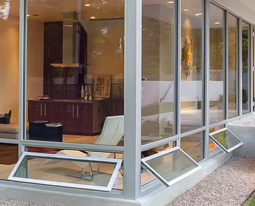 Modern Powder Coated Aluminum Awning Window With Hurricane Impact Glazing