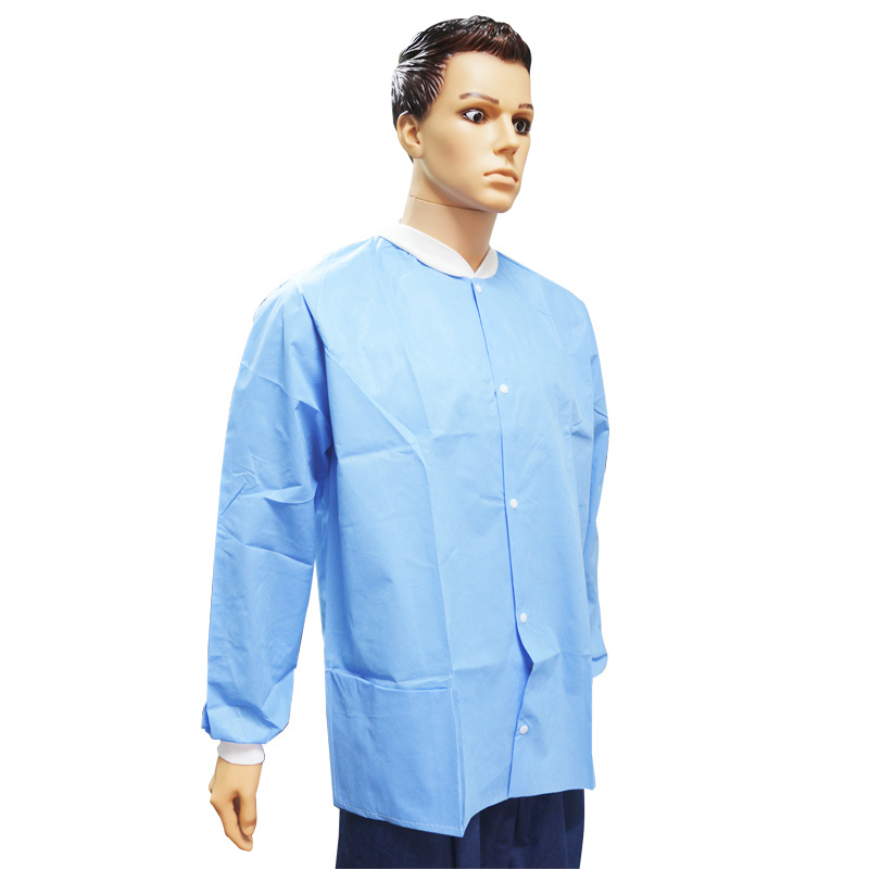 High Quality Disposable SMS Lab Coats with Cotton Knitted Cuff