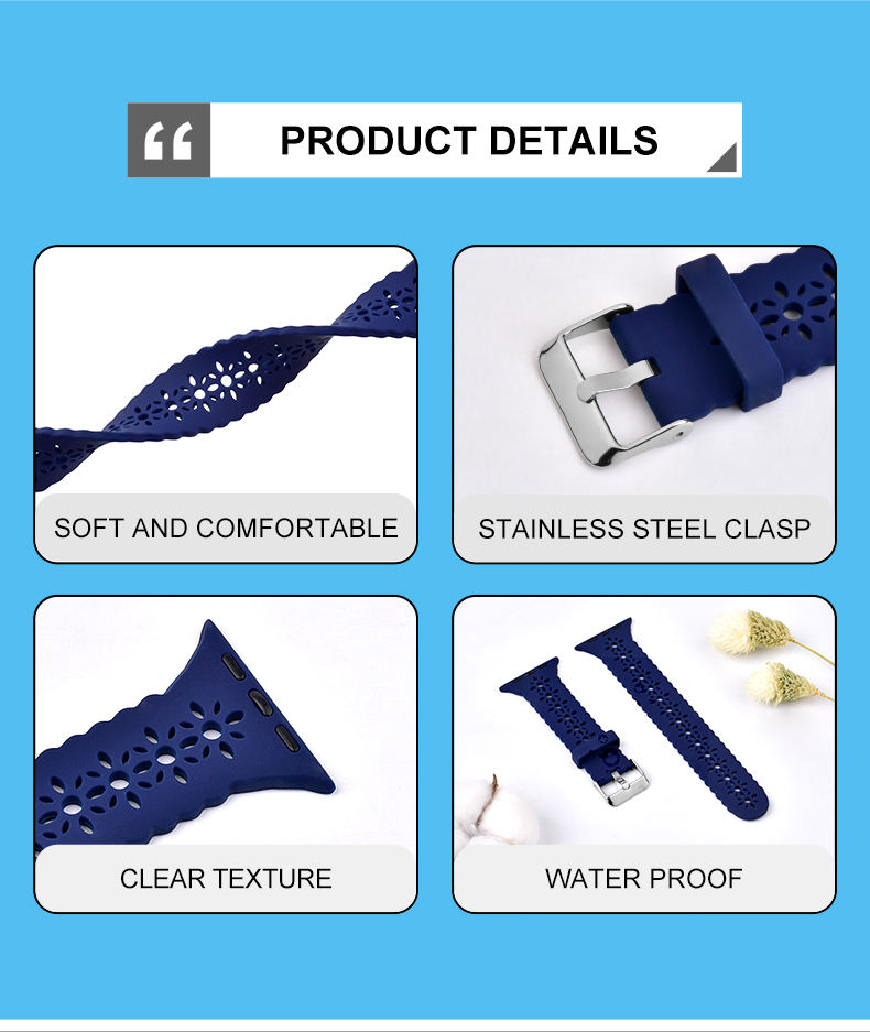 Carved Silicone Rubber Watch Band 38mm 42mm For Apple Watch 7 6 5 4 3 2 1