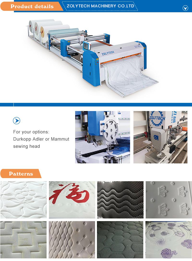 ZOLYTECH Single Needle Quilting Machine 3 Phase Mattress Manufacturing Machines
