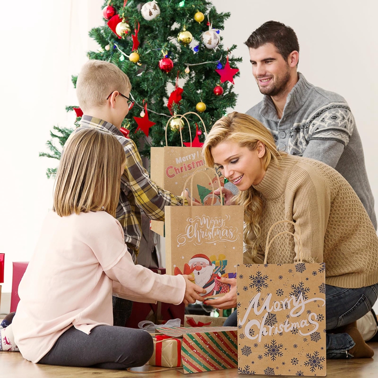 Gravure Printing Customized Bio-Degradable Kraft Paper Bag for Merry Christmas Parties