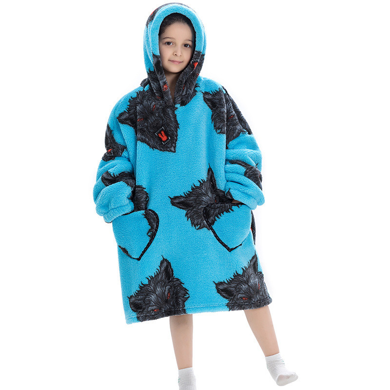 Long Lined Soft Fleece Full Print Oversized Blanket Hoodie With Sleeves