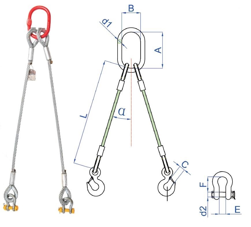 EN 13414-1 22mm Double Leg Steel Wire Rope Sling Assembly