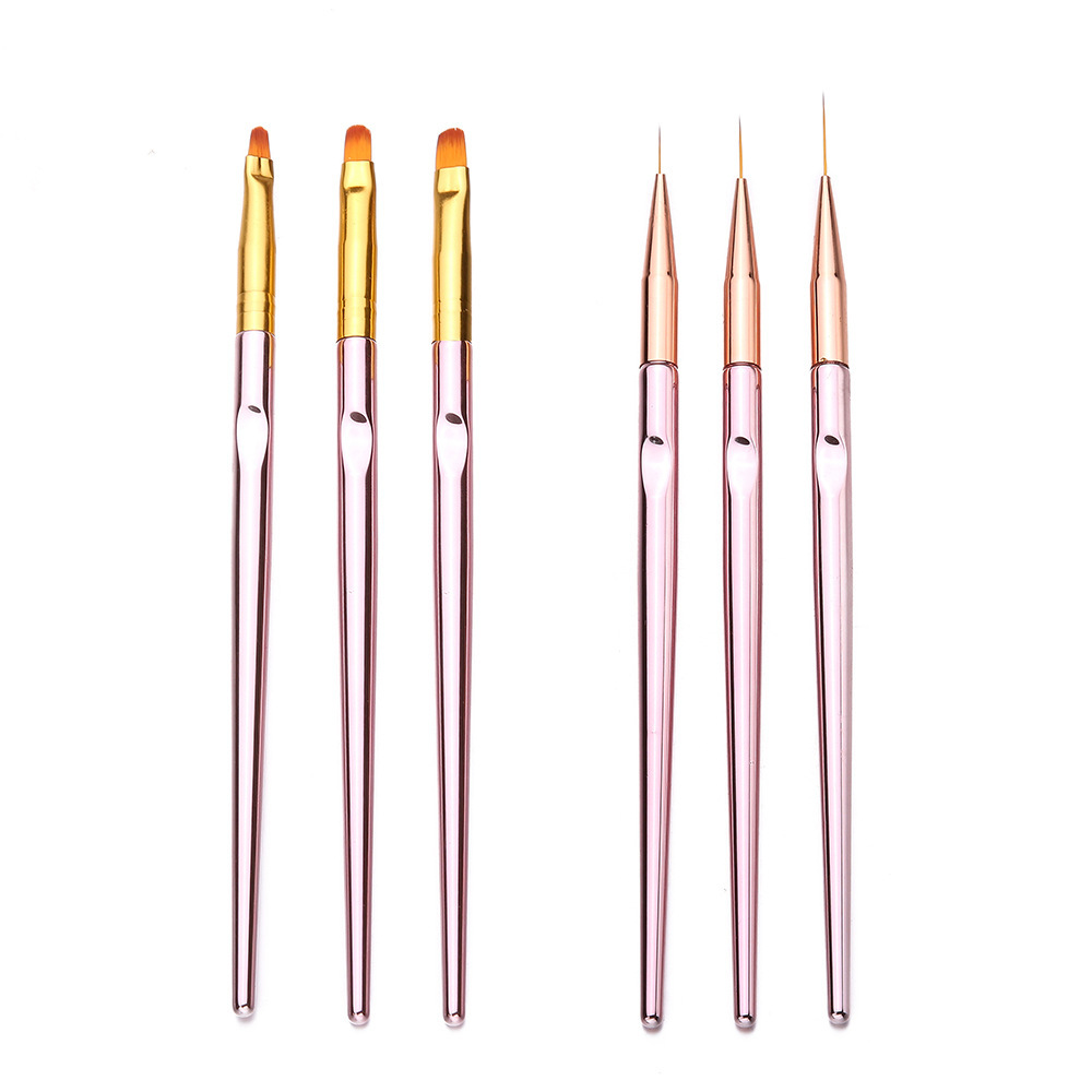 3pcs Metal Handle Nail Art Line Pen UV Gel Nail Brush Set Rose Gold Color