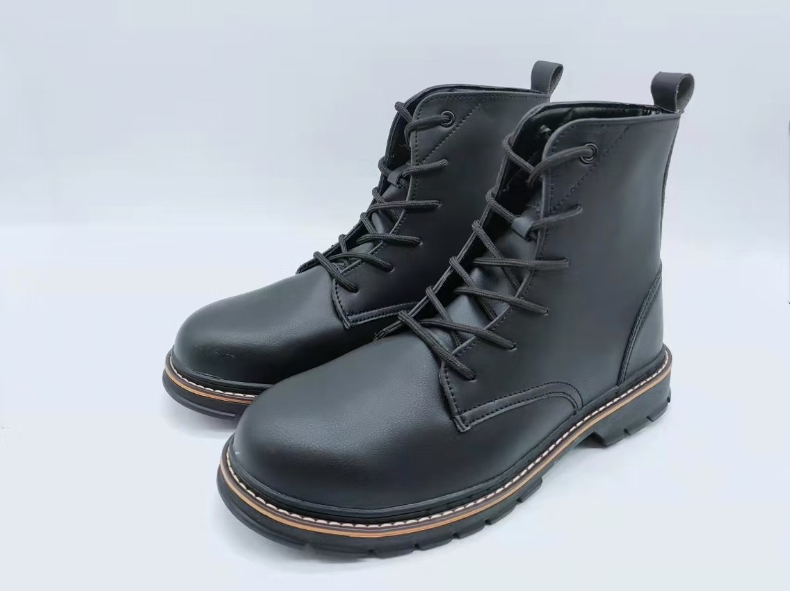 Mens High Top Work Boots Black Fashionable Leather Boots Slip Resistant