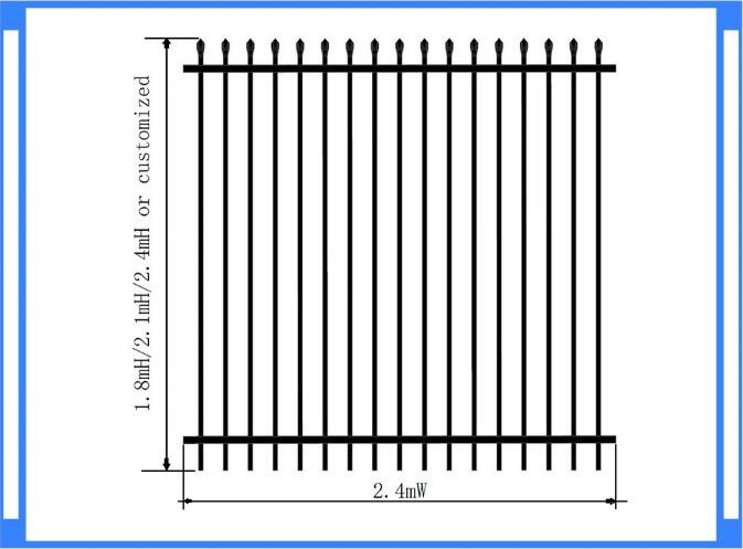 Wrought Iron ISO9001 L2400mm Sustainable Wrought Iron Steel Fence