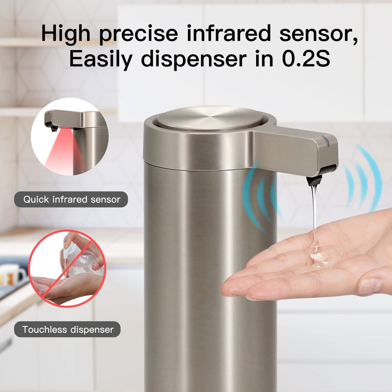 Stainless Steel Countertop 270ml Dish Soap Dispenser Touch Free For Kitchen