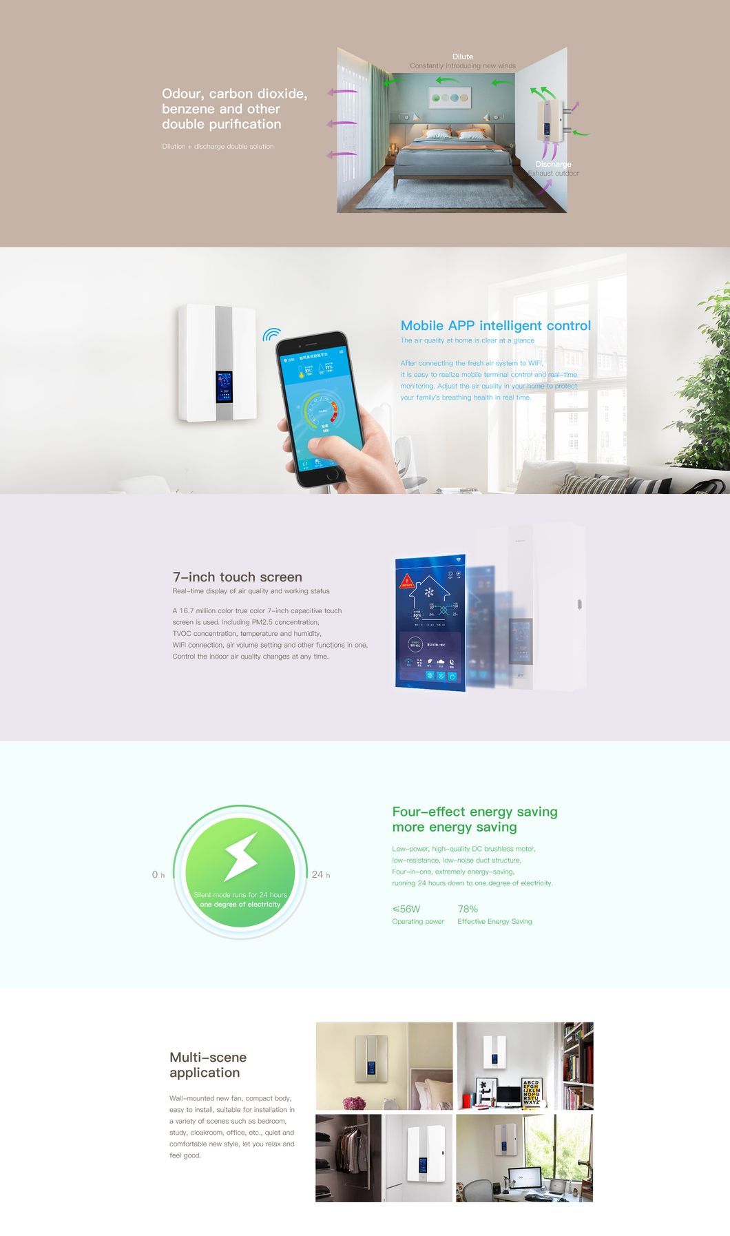 Intelligent, Energy-Saving, Wall-Mounted Air Purifier with Ventilation System