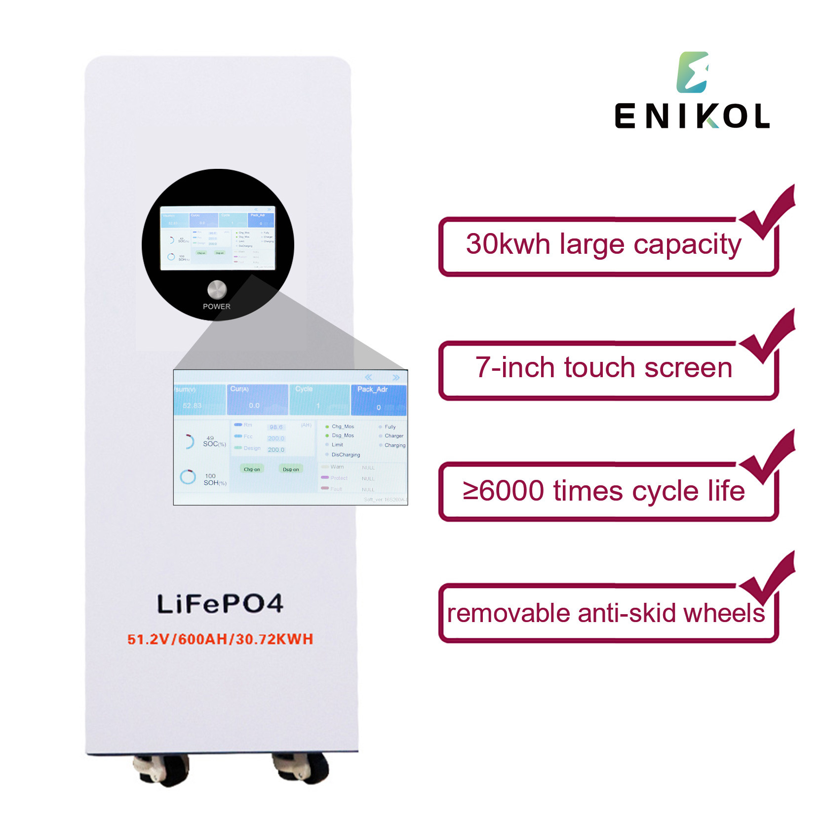 Rechargeable Battery 51.2v 600ah Lithium Solar Battery 30kwh Lifepo4 48V Solar Battery
