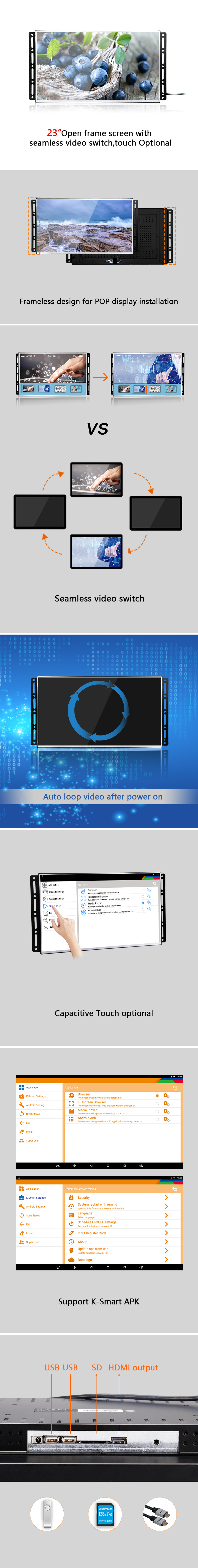 23.8'' LCD Screen Monitor , Commercial Android Tablet Wall Mount Installation