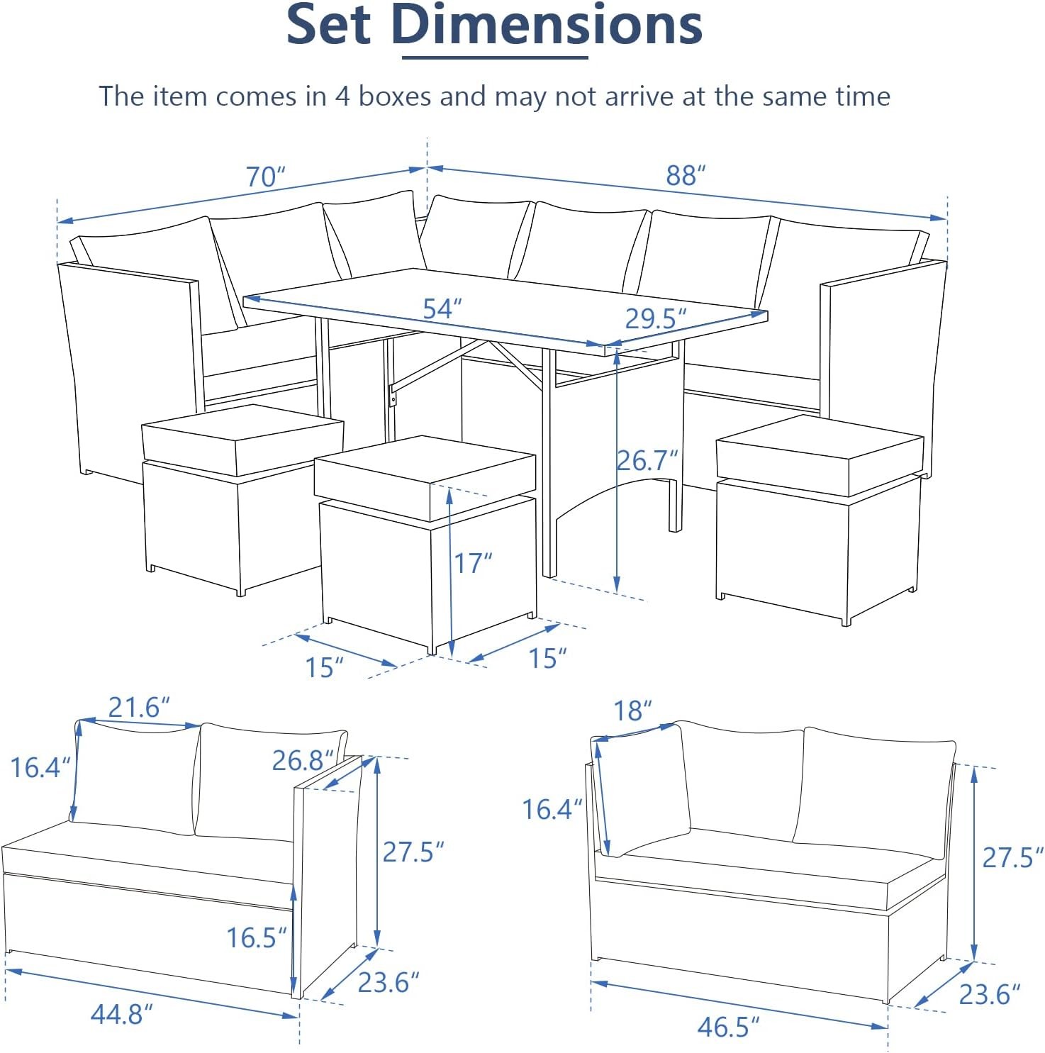 Patio Furniture Set Outdoor Sectional Sofa Conversation Set All Weather Wicker Rattan Couch Dining Table & Chair