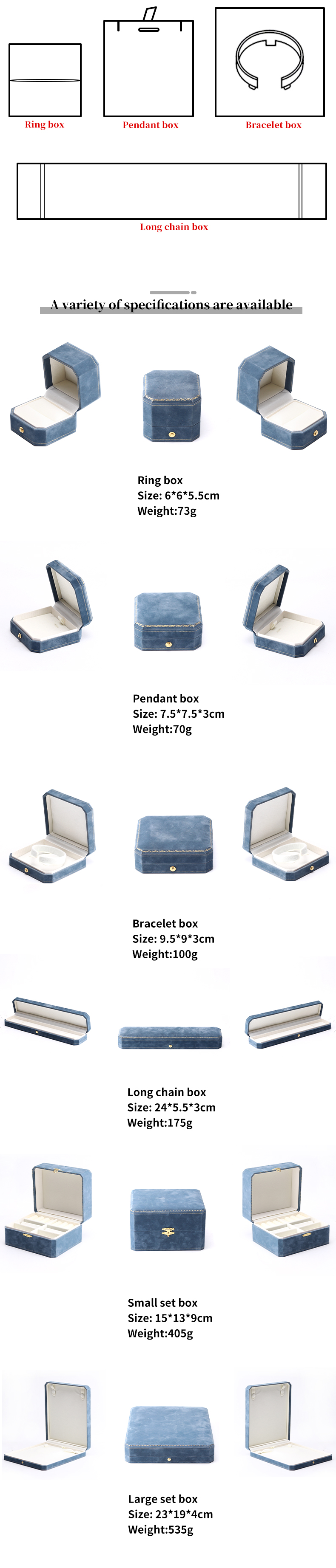 Light Blue Velvet Jewelry Box for Customized Luxury Necklace and Bracelet Packaging