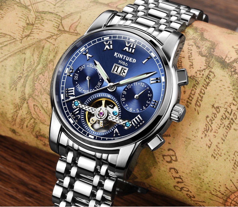 KINYUED J015-1 Luminous Distinctive Style Watches Waterproof Stainless Steel Strap Mechanical Custom Watch Men Wrist