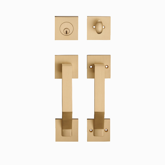 175mm Front Entry Door Pull Handle Slim Square Single Cylinder Deadbolt Lock Set
