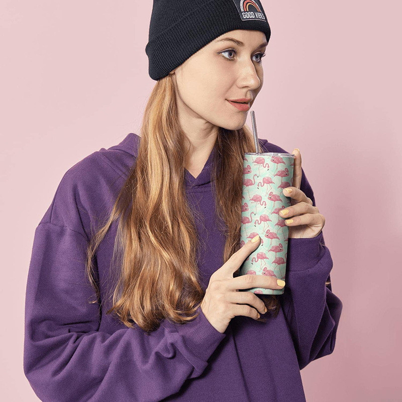 20Oz With Lid And Straw Skinny Tumbler Insulated Slim Powder Coated Double Wall Vacuum Insulated Coffee Tumbler For Hot Cold Drinks