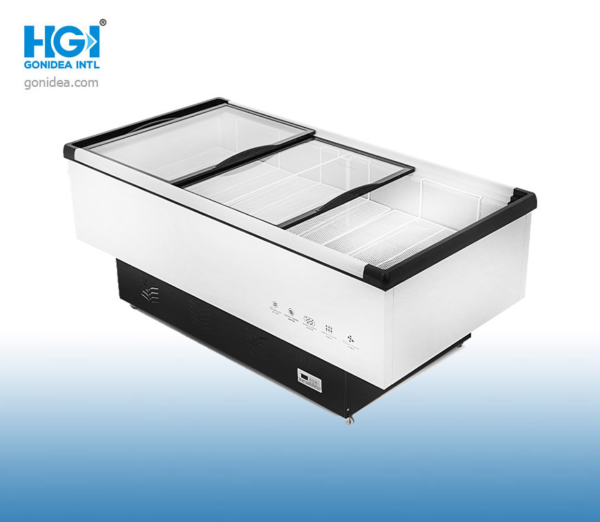 2m 450W Supermarket Island Freezer Glass Top SASO