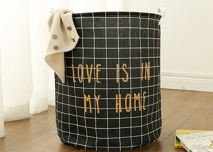 Puting Foldable washing laundry clothes basket toy storage bag large box customized Grey plaid love is in my home