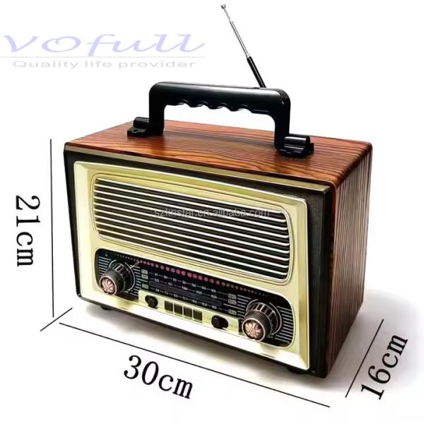 Coffee/Wooden Portable Radio Player with AM/FM Band Rechargeable Battery