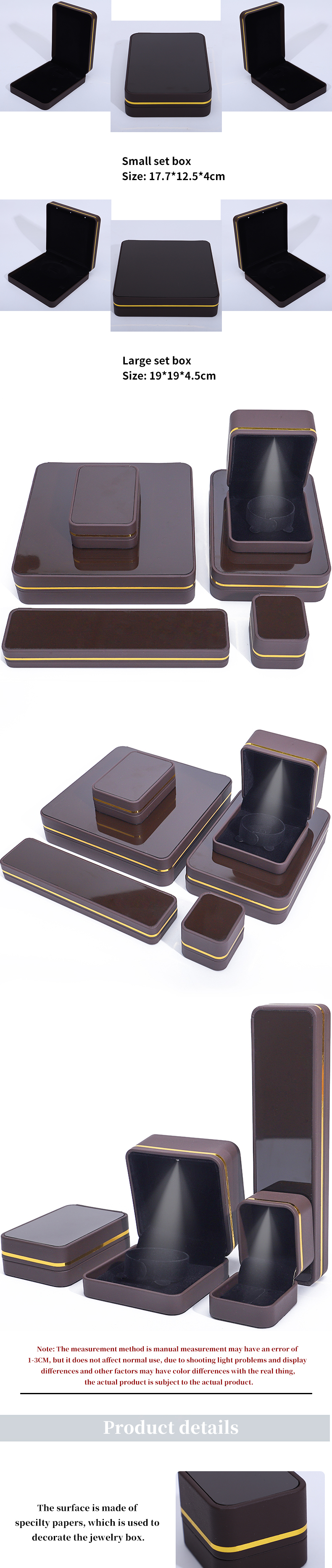 Han Hong Rectangle Jewelry Box with LED Light and Velvet Lining Luxury Accessories