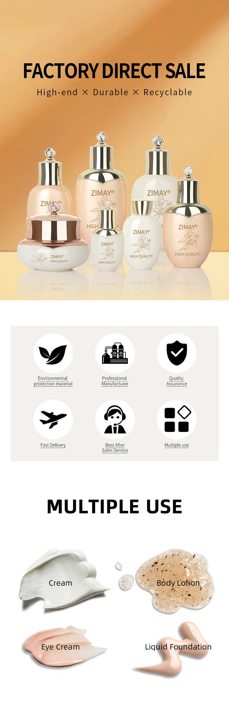 Luxury Gold Unique 50ml Face Cream Jar 100ml 120ml 150ml Toner Lotion Bottle Skincare Suit Packaging