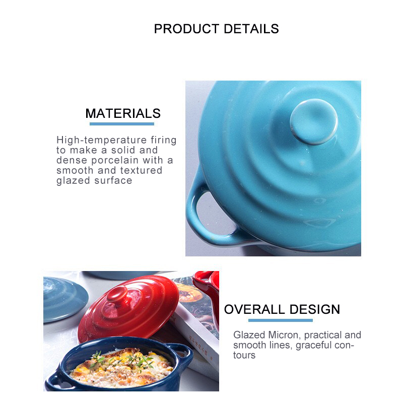 Anti Scald Baking Ceramic Oven Bowl With Lid Double Ear Multifunctional