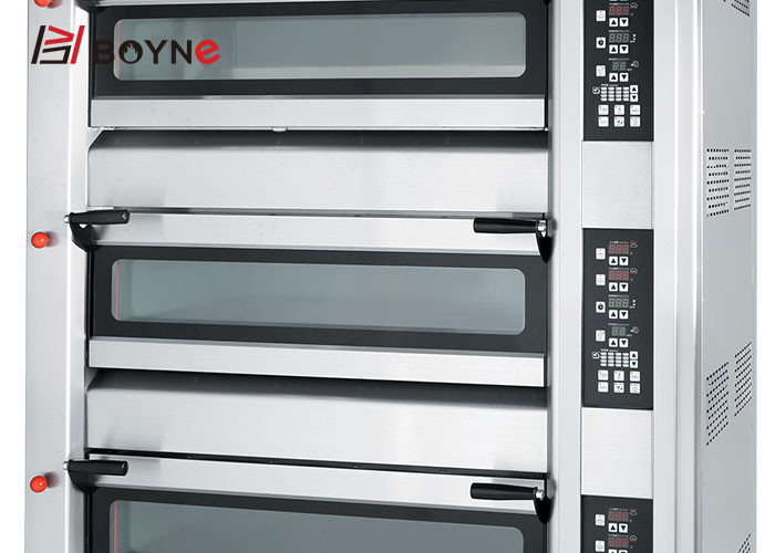 Commercial Bakery Shop 20~400°C Stainless Steel Gas Three Deck Six Trays Bread Oven
