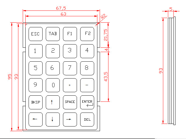 Industrial Custom Keyboard Pad 24 Keys Type For Access Control Metal Panel