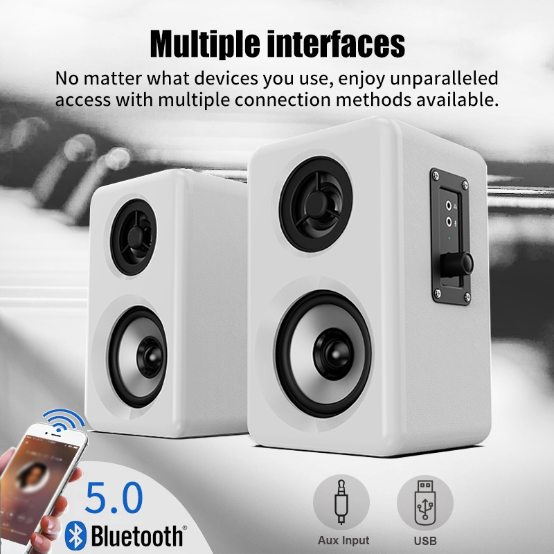 Piano Gloss White Active BT 2.0 Channel PC Gaming Speakers With Headphone And Mic Jack