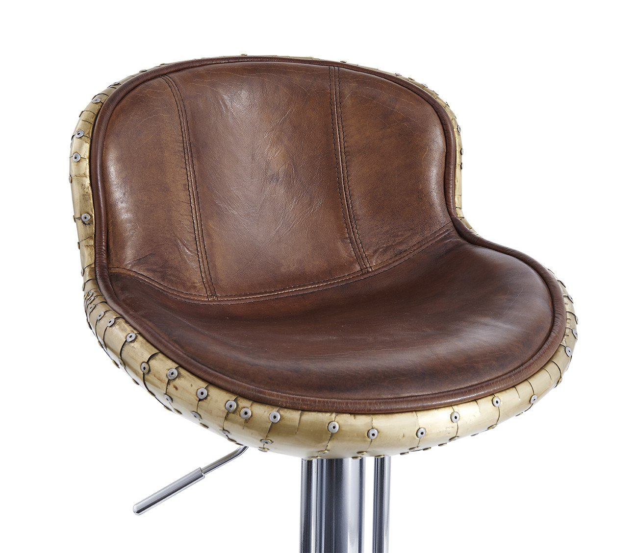 Rotated Adjustable Leather Counter Height Stools Spoon Shape Brass Sheet Material