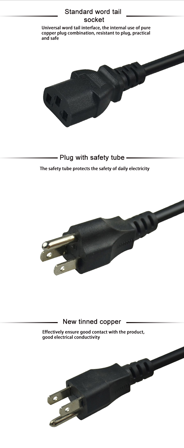 Ce Certified Electrical Laptop Ps5 UK Power Cord 6.8mm O.D Wear Resisting