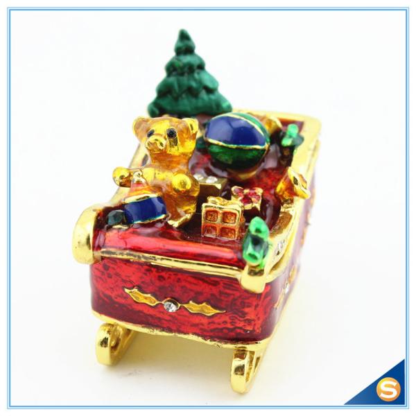 Enamel Craft Cute Bear Trinket Box Crystal Boat Shape Jewelry Box For Festival