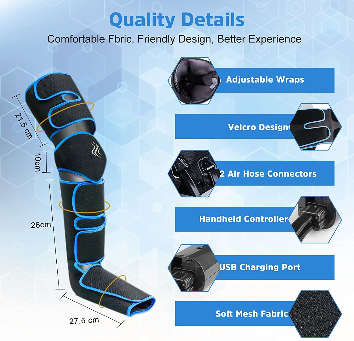 110 - 240V Portable Air Pressure Leg Massager With Compression Circulation Wrap