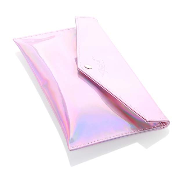 PU leather 24x13cm Portable Cosmetic Bag Button Type Metallic Pink