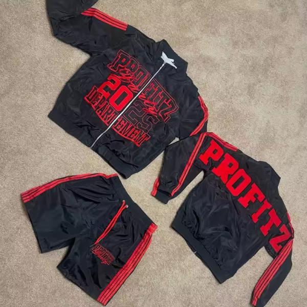 Custom Men Sets Two Piece Custom Dtg Print Zip Up Nylon Two Piece Joggers Short Set Windbreaker Shorts Jacket Tracksuit