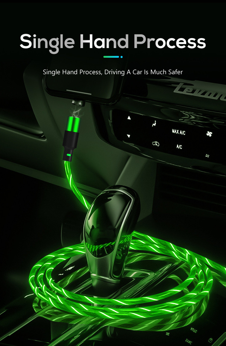 LED Flowing 5V 3A 9V Usb Type C Magnetic Charging Cable