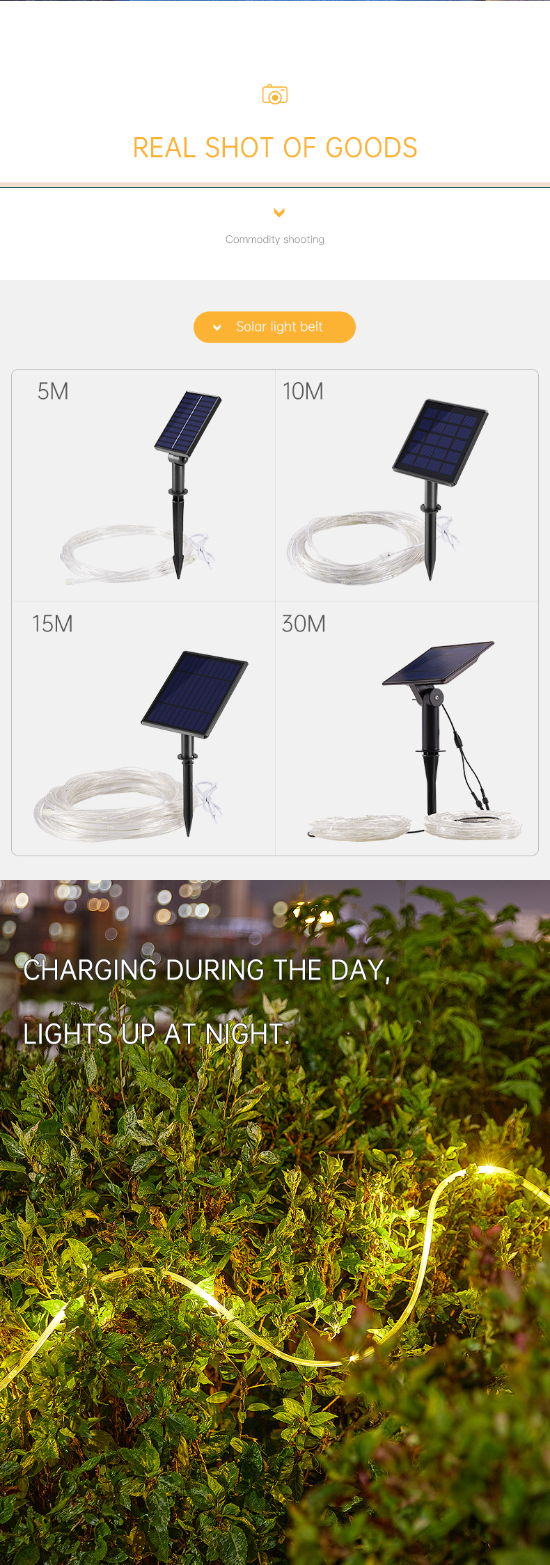 SMD 5050 LED Solar Strip Light , IP67 Flexible Decorative Rope Lights 3500K